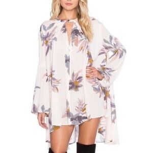 Free People Floral Mini Dress - Cream and Purple